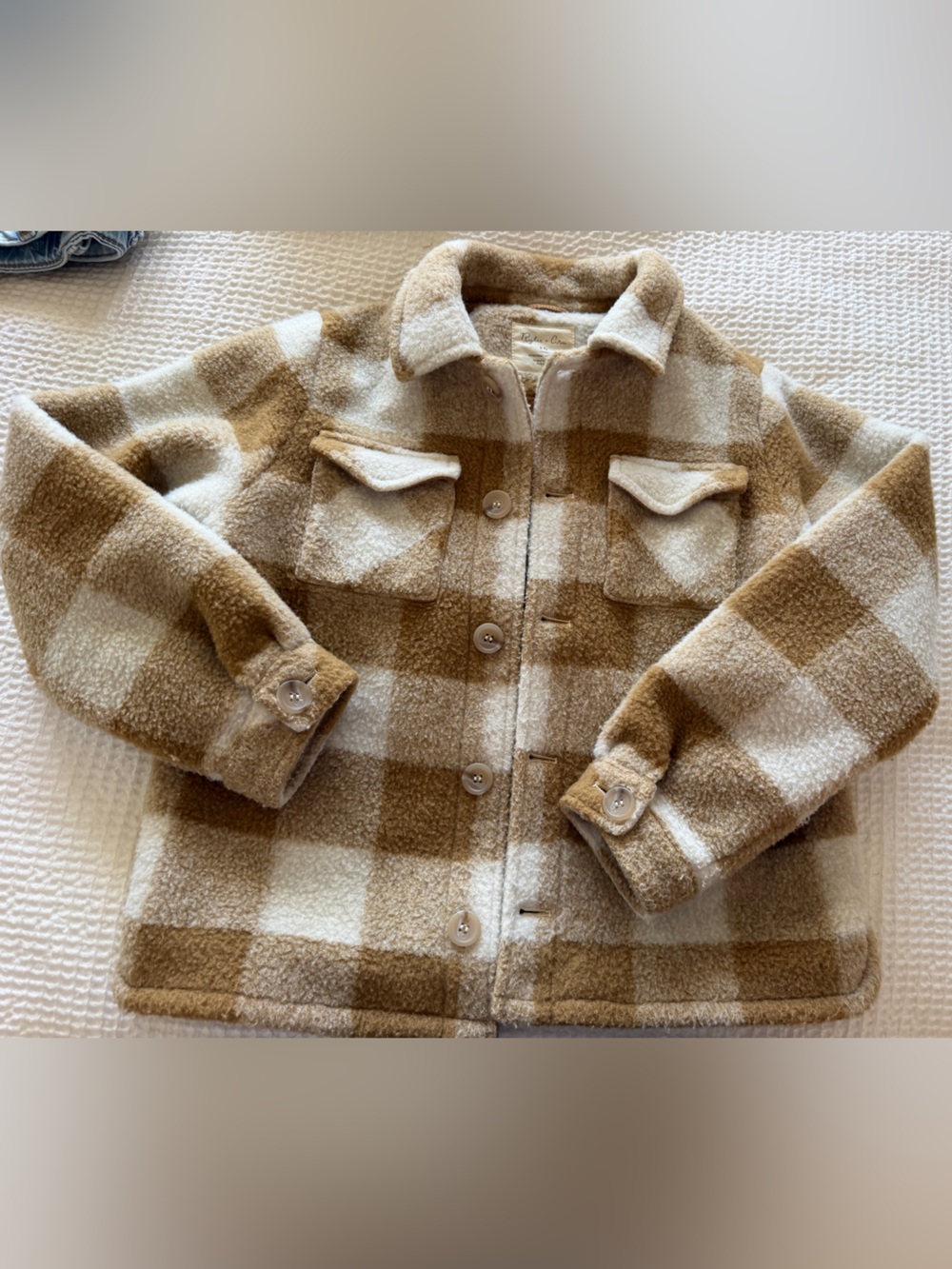 Rylee + Cru Beige and Cream Plaid Button-Down Jacket